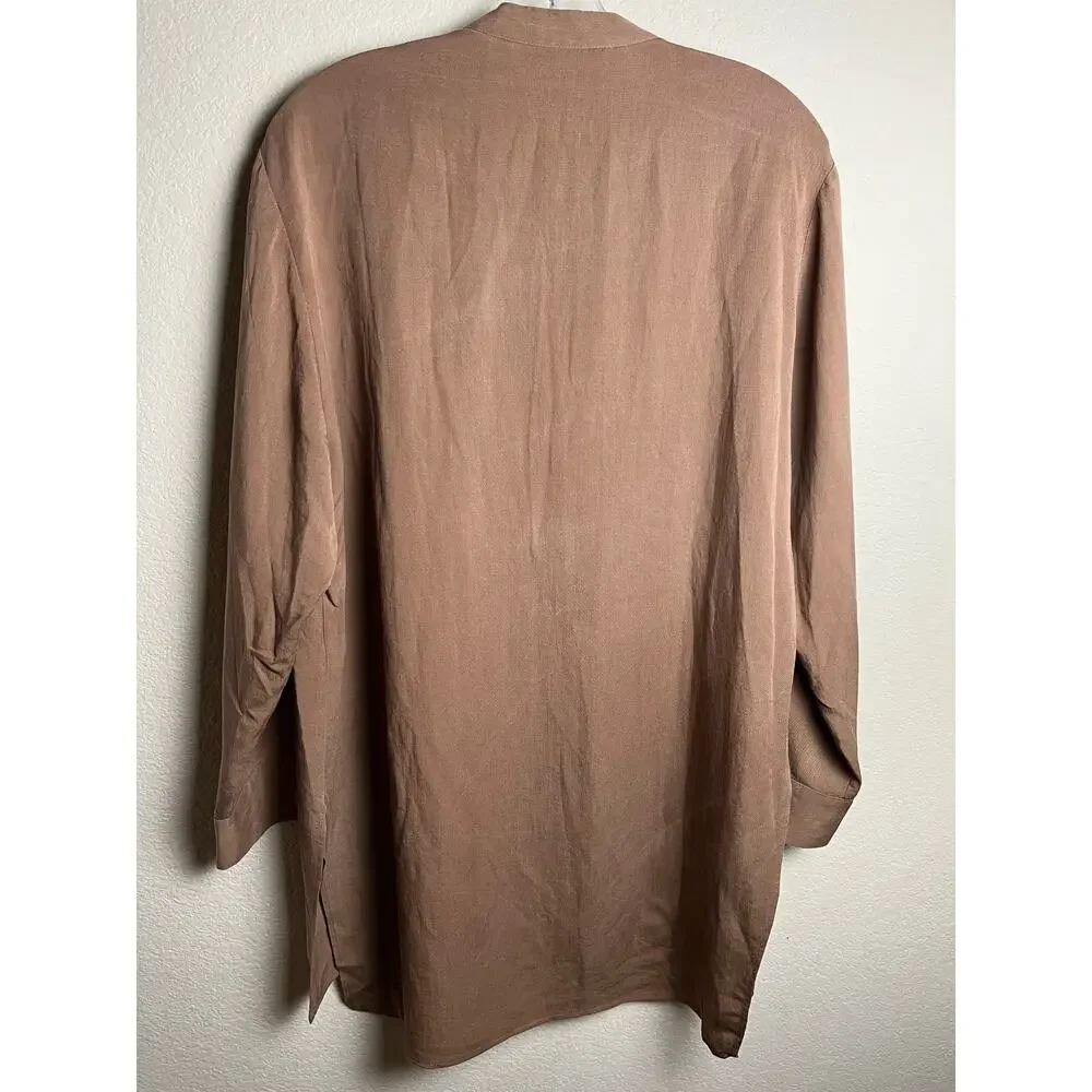 Zara | Women's Size L Notched Split Neck Hi-Low Tunic Brown Lyocell Shirt